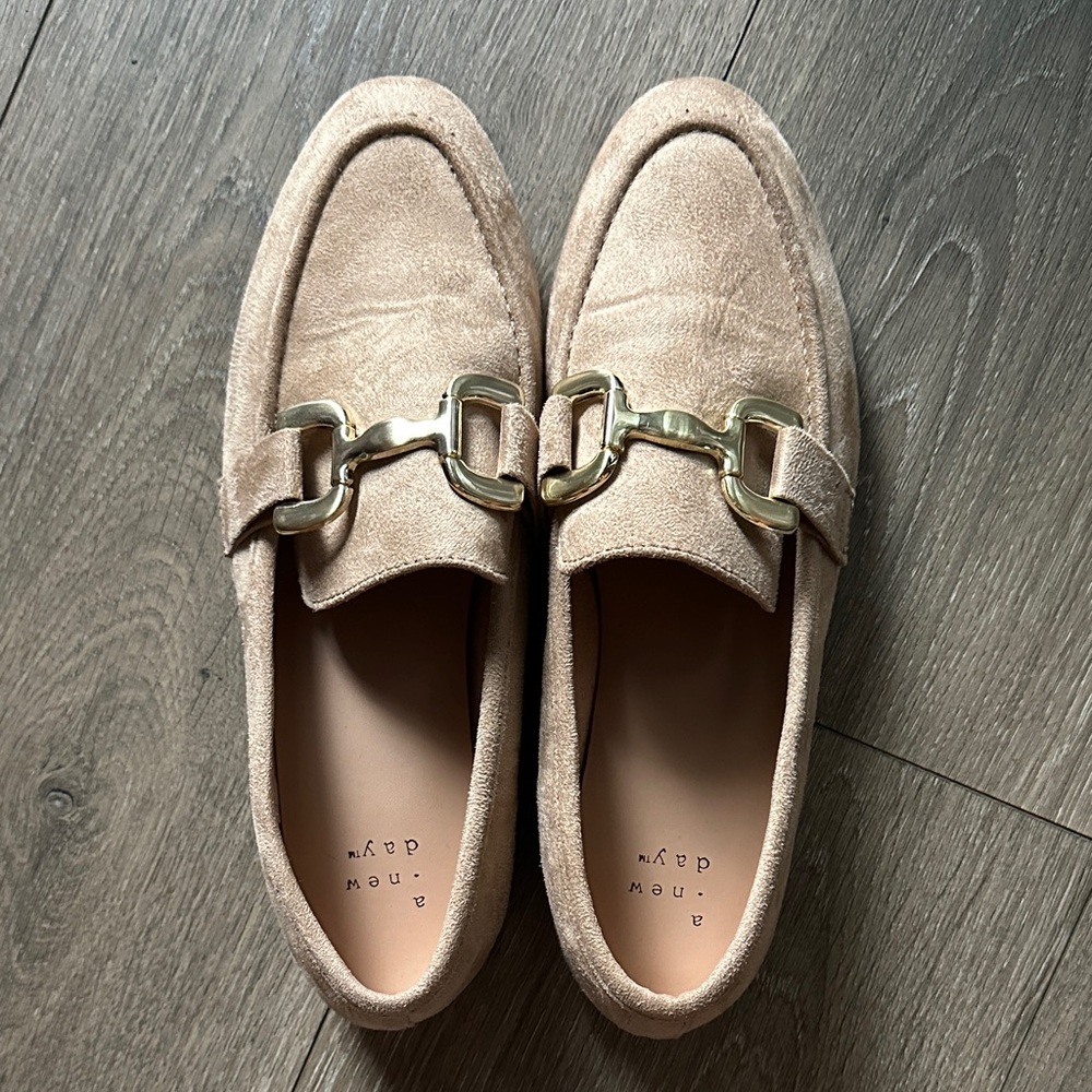 A New Day Tan Suede Loafers with Gold Accent